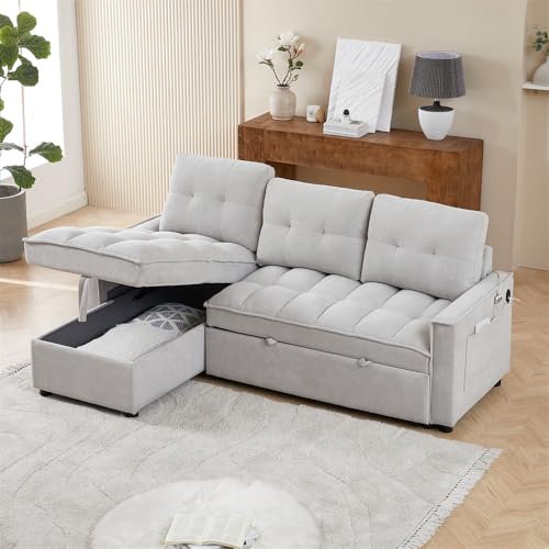 LUMISOL 79" Convertible Sleeper Sofa Bed, L Shaped Sectional Sofa with Reversible Storage Chaise