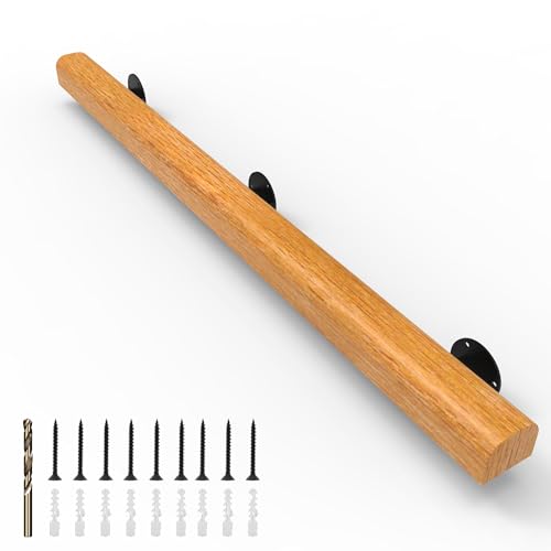 6FT Wood Stair Handrails Wall Mount, Hand Railings for Stairs Indoor Outdoor, Non-Slip Staircase Handrail for Corridor, Lofts, Patio
