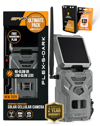 SPYPOINT Flex-S-Dark Solar Cellular Trail Camera – Built-in Solar Panel, 40MP Photos, 1080p Videos + Sound, No-Glow Game Camera, Night Vision