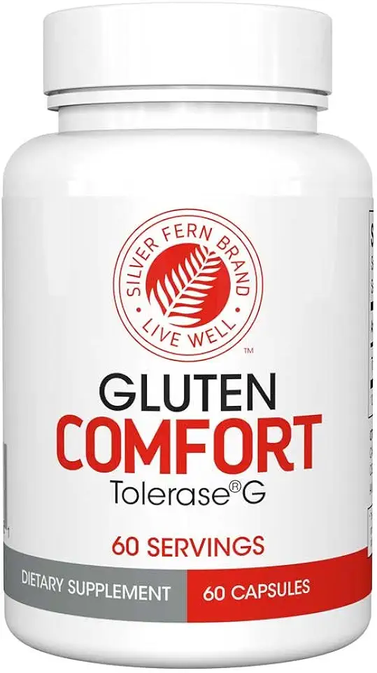 Silver Fern Gluten Comfort with Tolerase G - 1 Bottle - 60 Capsules - Digestive Enzyme Made Specifically to Break Down and Digest Gluten Protein