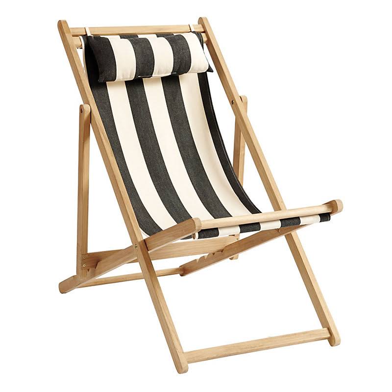 Classic Beach Folding Chair Canopy Stripe Black/Sand Sunbrella - Ballard Designs