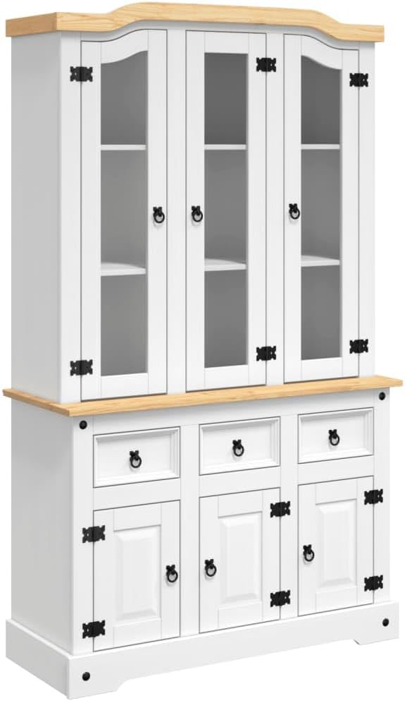 Kitchen Pantry Storage Cabinet, Freestanding Hutch Cabinet Buffet Cupboard, Utility Pantry with 3 Drawers and 6 Doors
