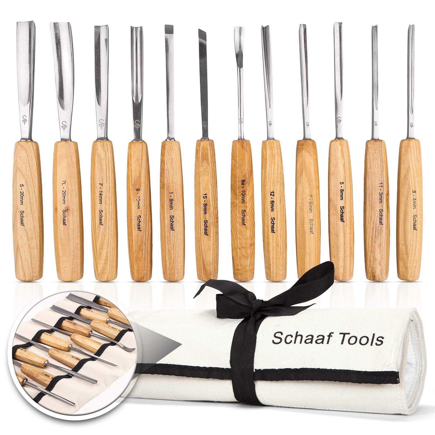 Schaaf Wood Carving Tools Set of 12 Chisels with Canvas Case