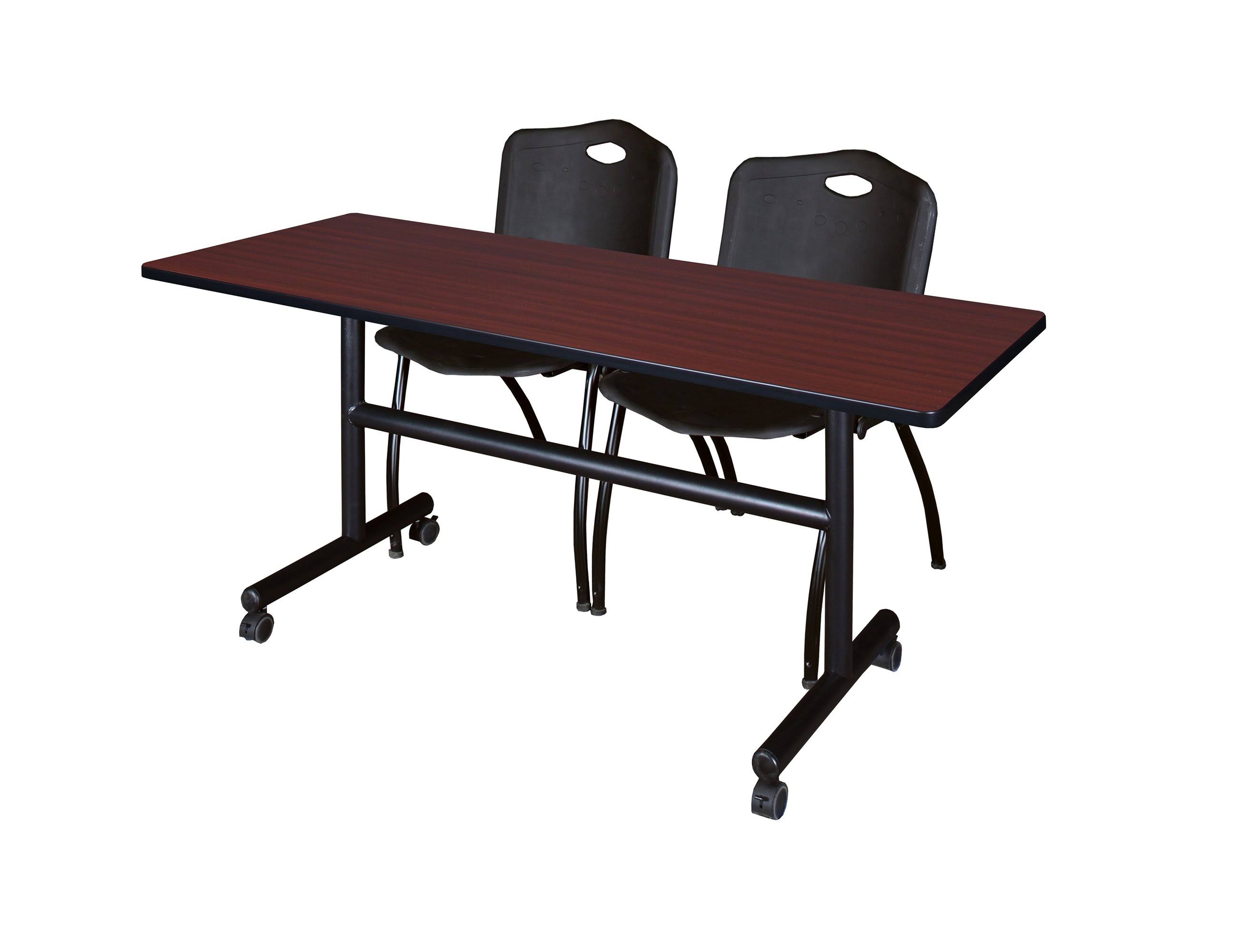 Kobe 60x22 Flip Top Mobile Training Table- Mahogany u0026 2 &M& Stack Chairs- Black - Avayadevconnect