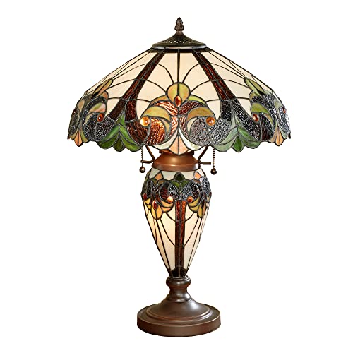 Touch of Class Clavillia Tiffany Style Stained Glass Table Lamp Hunter Green One Size - Lampshade with Nightlight