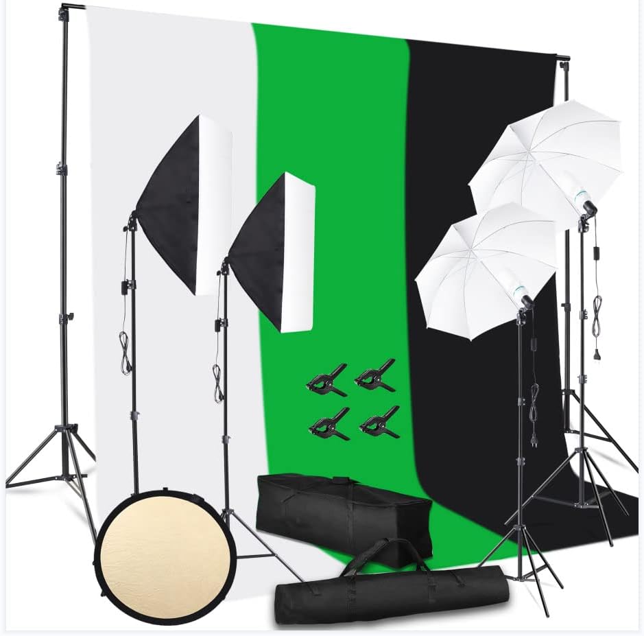 Softbox Photography Lighting Kit 1.8Mx2.8M/8.5x10 Ft Backdrop Support System Continuous Studio Lighting Umbrellas Photographic Studio Lights for