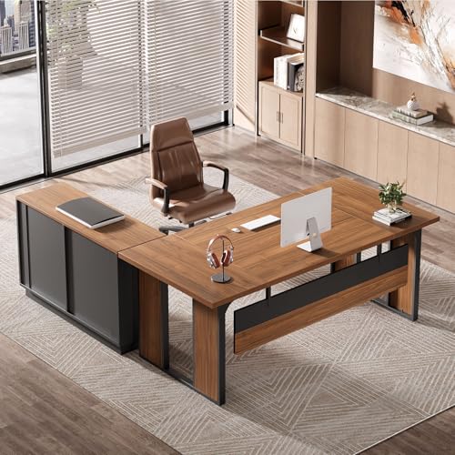 Tribesigns 63‘’ L-Shaped Executive Desk, Office Table with 47-Inch Drawers Cabinet, Large Computer Desk with Storage Shelves