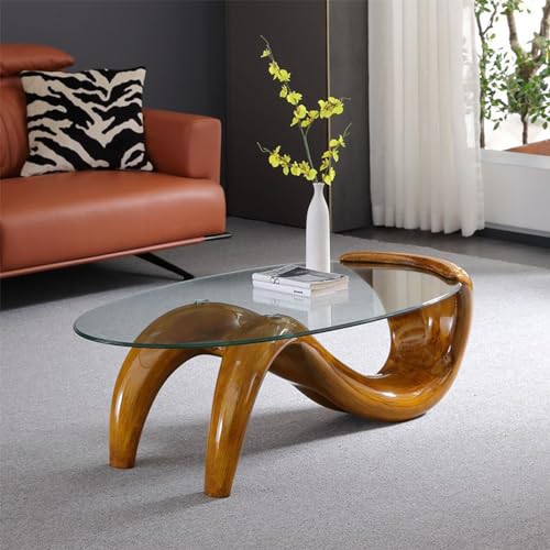 Oval Coffee Tables for Living Oval Glass Coffee Table Clear Glass Top Abstract Coffee Table Modern Stylish Center Table Easy to Clean Creative