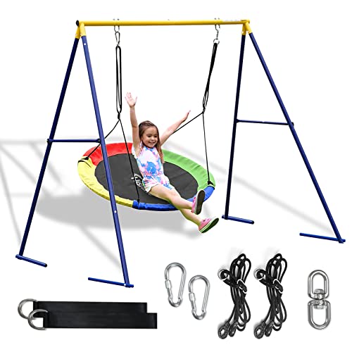 Swing Set,43inch Saucer Tree Swing with A Frame Swing Stand Heavy Duty,Durable Textilene Round Swing and Metal Frame