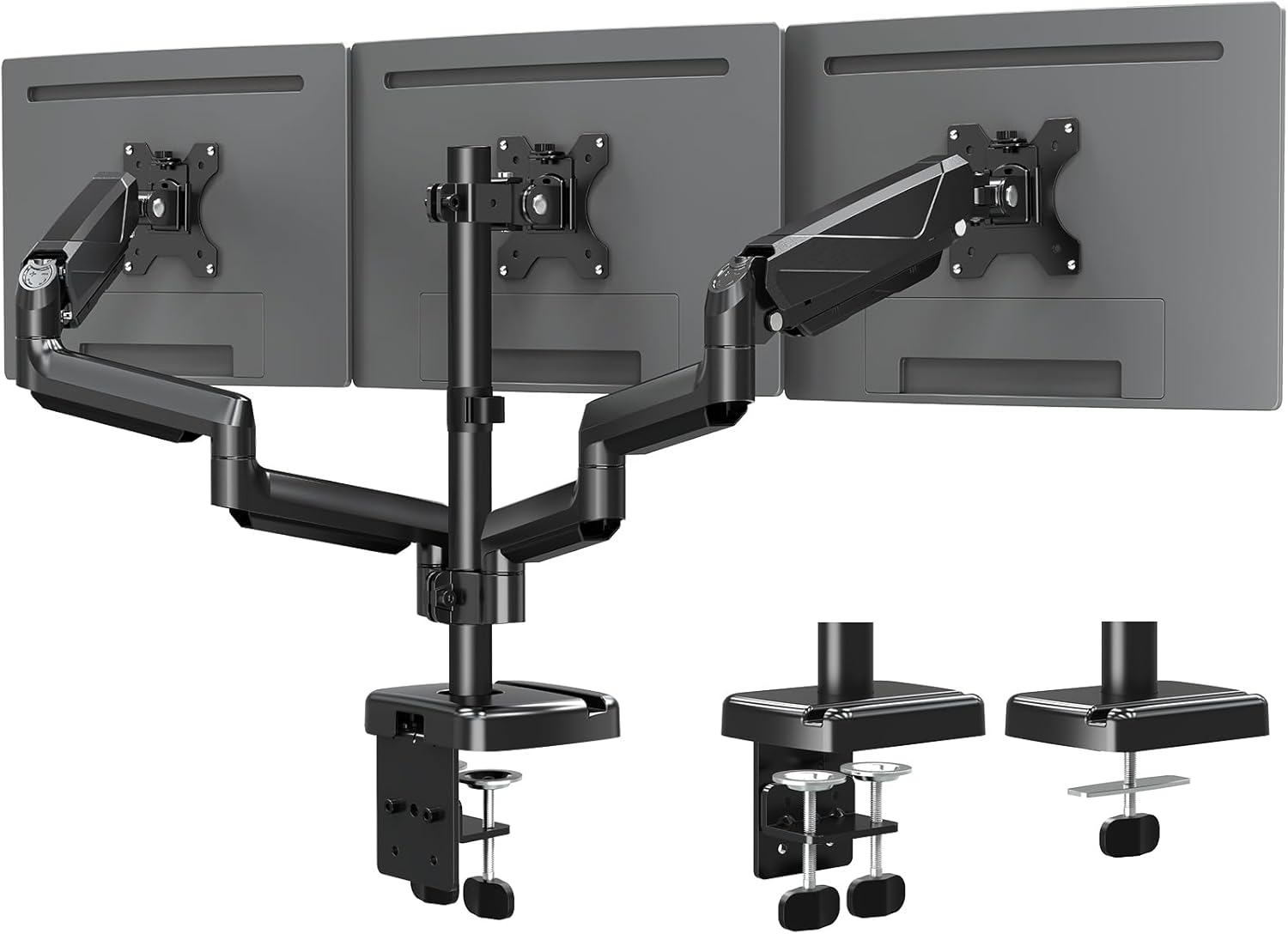 MOUNTUP Triple Monitor Mount - Monitor Desk Mount for 3 Computer Screens Up to 27 inch, Triple Monitor Arm with Gas Spring, Heavy Duty Monitor Stand