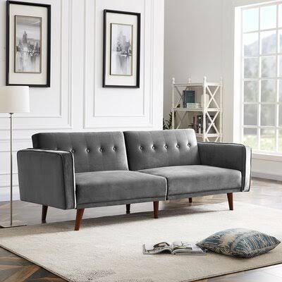 Richason Twin or Smaller 85.43x22 Tufted Back Convertible Sofa Corrigan Studio Fabric: Light Gray