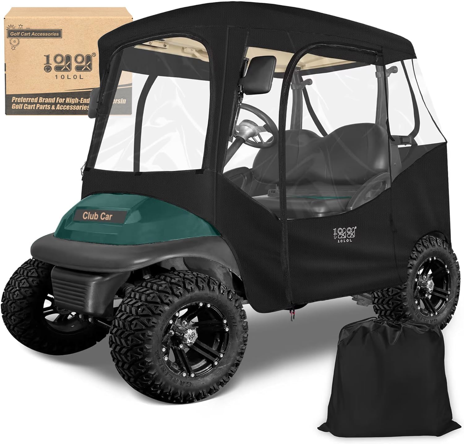 10L0L Golf Cart Enclosures 2 Passenger Club Car with Roll-Up Windshield for Club Car DS & Precedent All Weather Windproof Waterproof Rain Cover