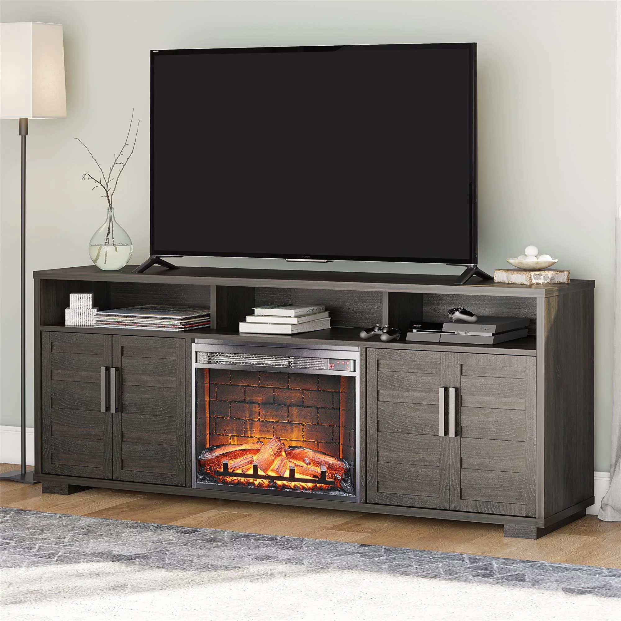 Ameriwood Home Fernwood Electric Fireplace Console TV Stand for TVs up to 75", Espresso