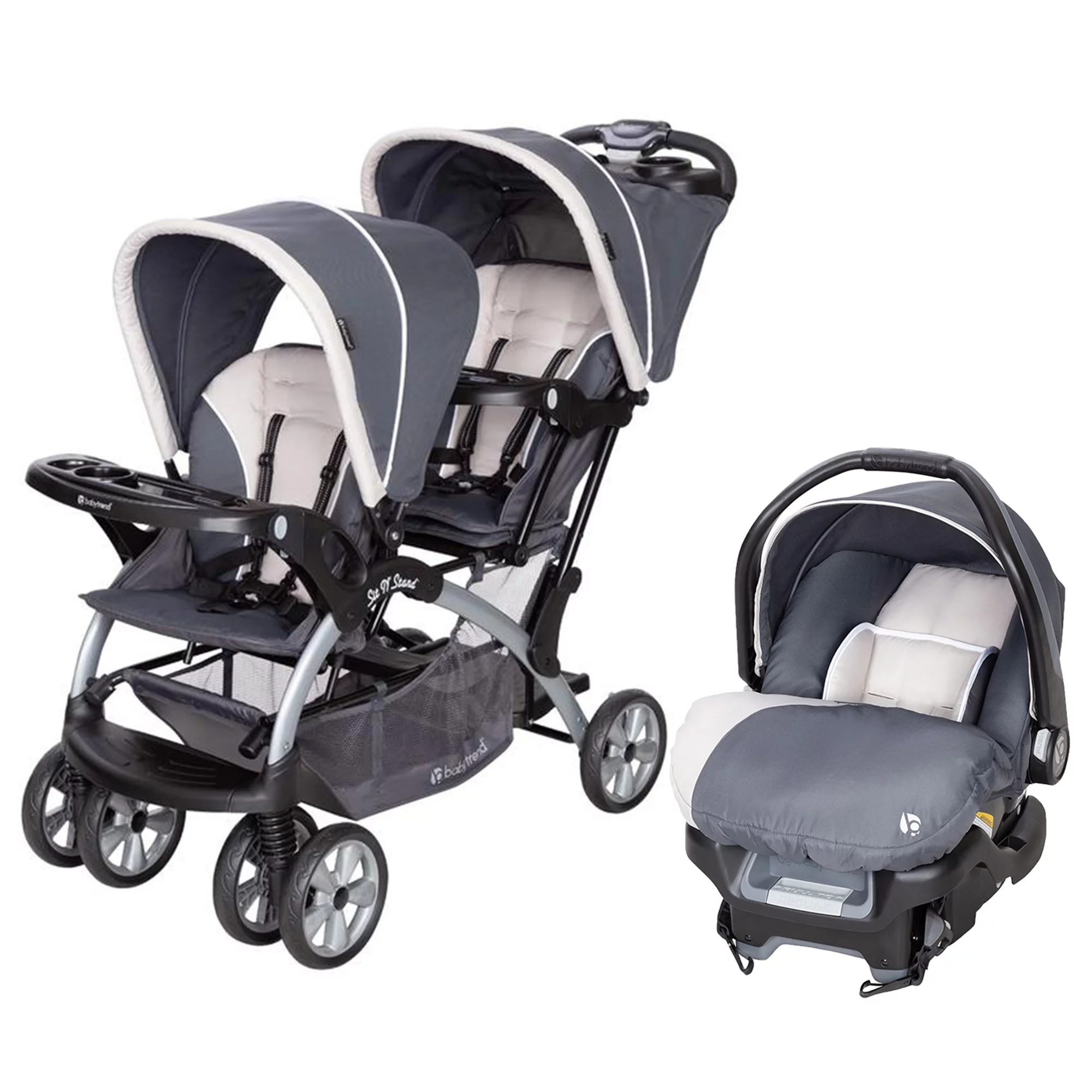 Baby Trend Sit N Stand Travel Double Stroller w/ Single Car Seat, Magnolia