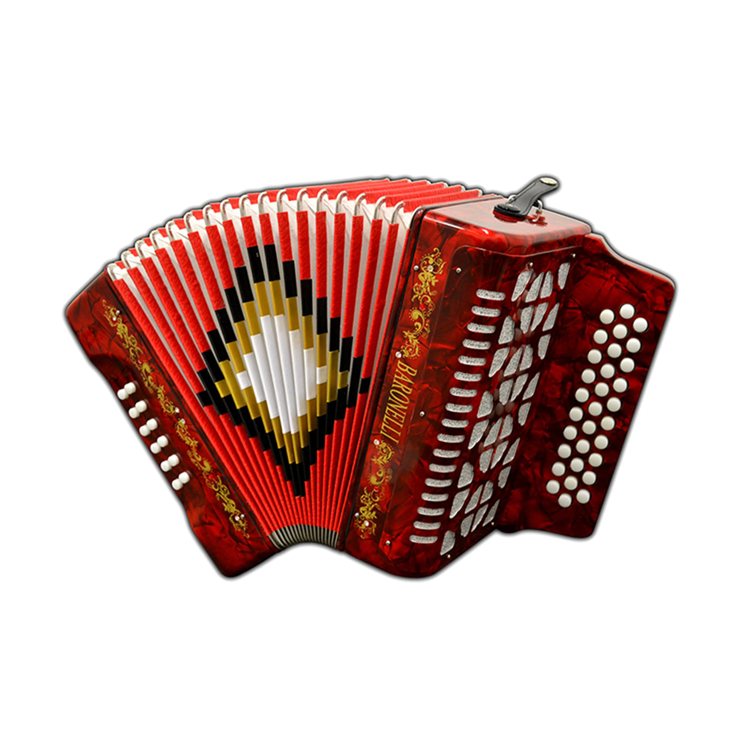 Baronelli Full Size 31 Button 12 Bass Accordion, GCF, with Straps, Case, Red