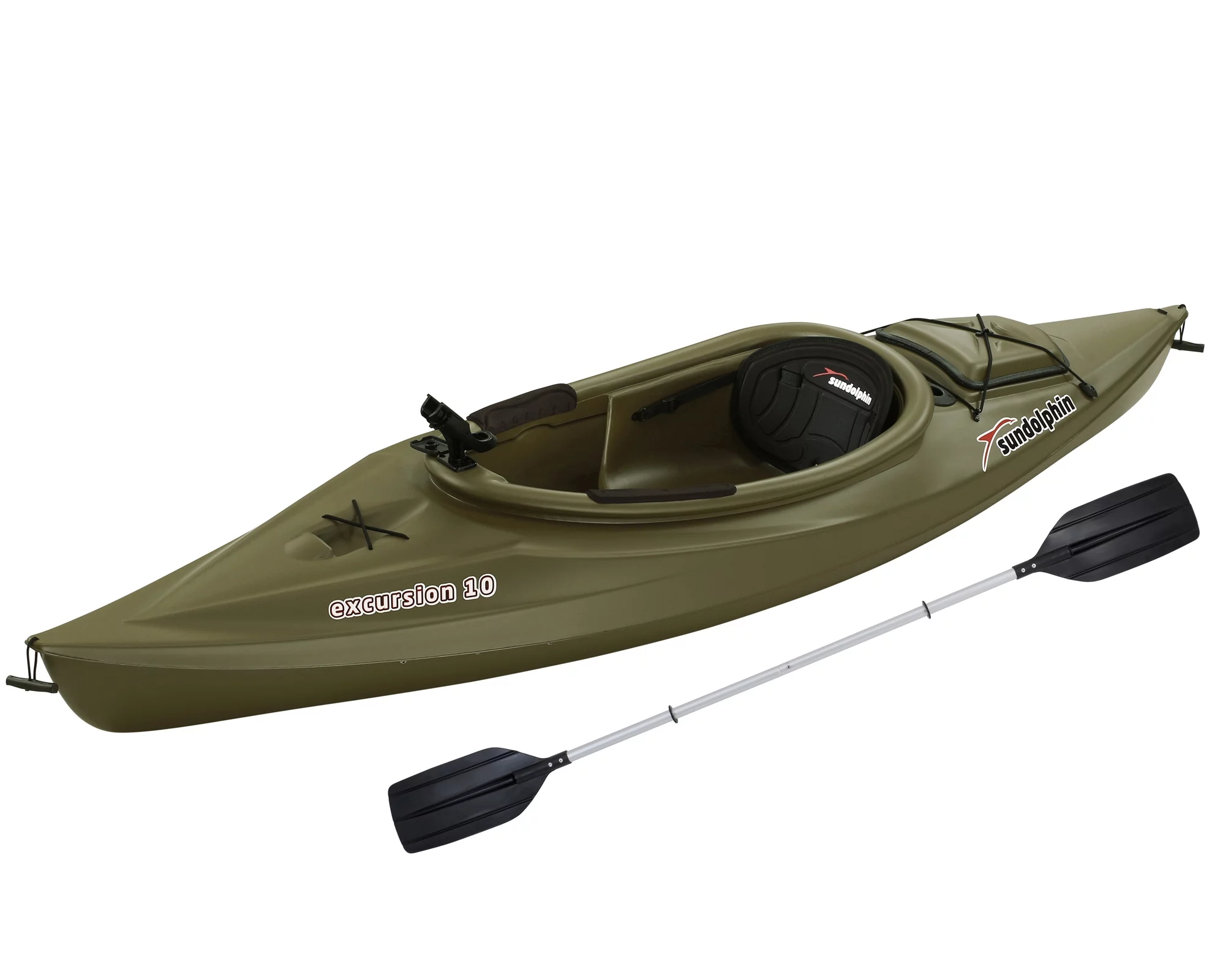Sun Dolphin Excursion 10 Ft. Sit-in Fishing Kayak Olive, Paddle Included - Radiant Selections