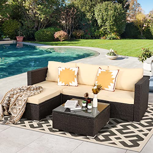 Oversize 5 Piece Patio Furniture Set,Outdoor Sectional Furniture,Patio Conversation Sets,Wicker Patio Furniture Sets,Porch Furniture Set
