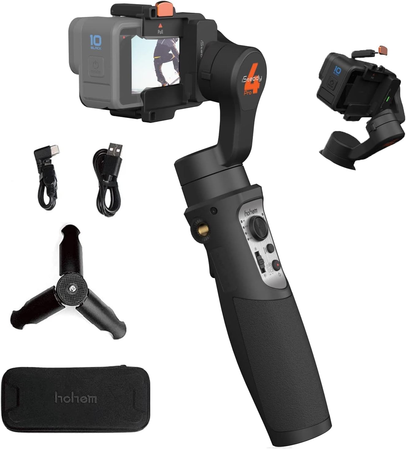 hohem iSteady Pro 4 3-Axis Gimbal Stabilizer for Gopro 10/9 8/7/6/5/4, for Osmo Action and Other Action Cameras - Support Bluetooth & Cable Control