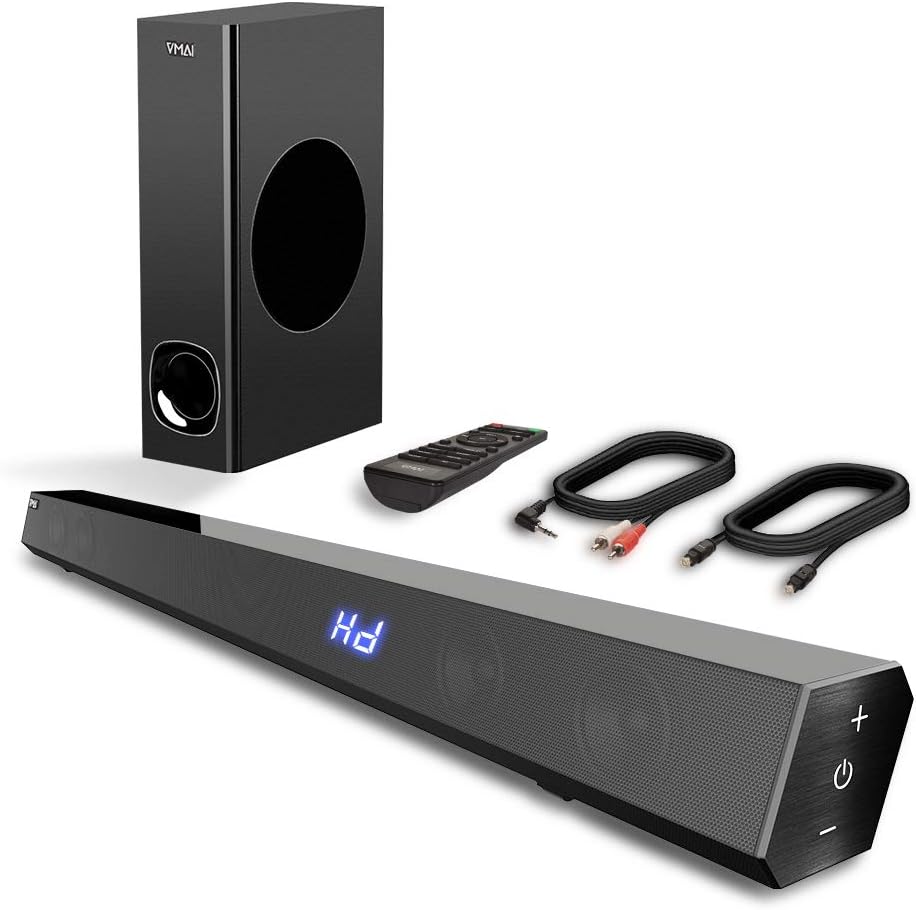 Sound Bar, TV Sound Bar with Subwoofer, 120W 2.1 Soundbar, Wired & Wireless Bluetooth 5.0 Speaker for TV, 34 Inch, HDMI/Optical/Aux/USB