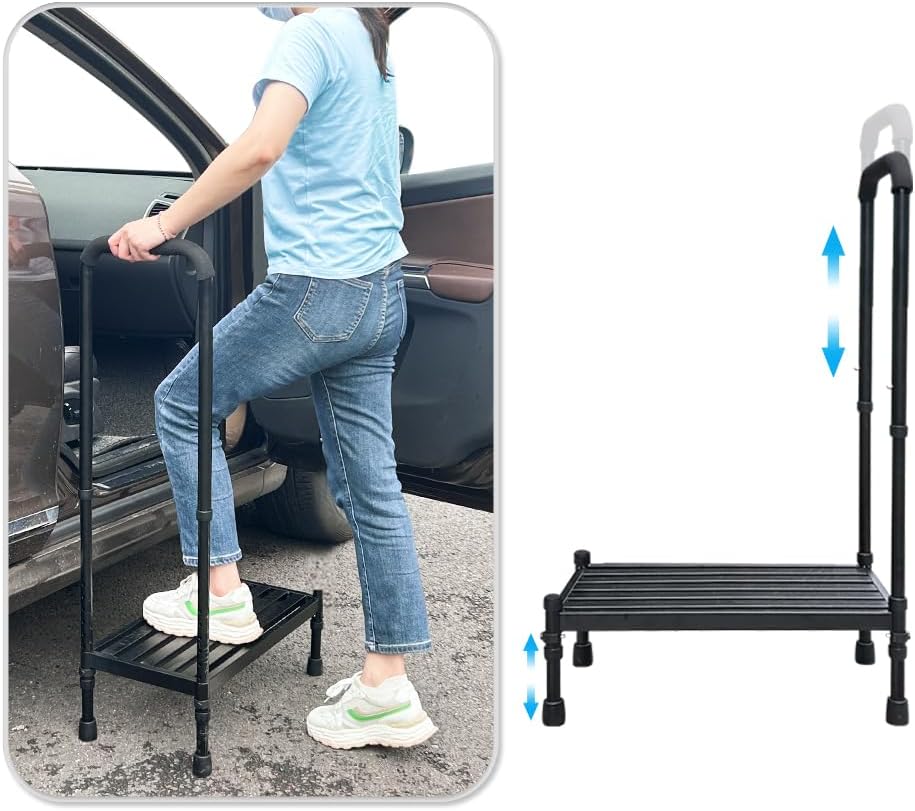 Medical Step Stool with Handle SUV Car Elderly Handicap Steps for RV Mobile Home with Handrail for Adults Seniors Bariatric Metal Stepping Stool