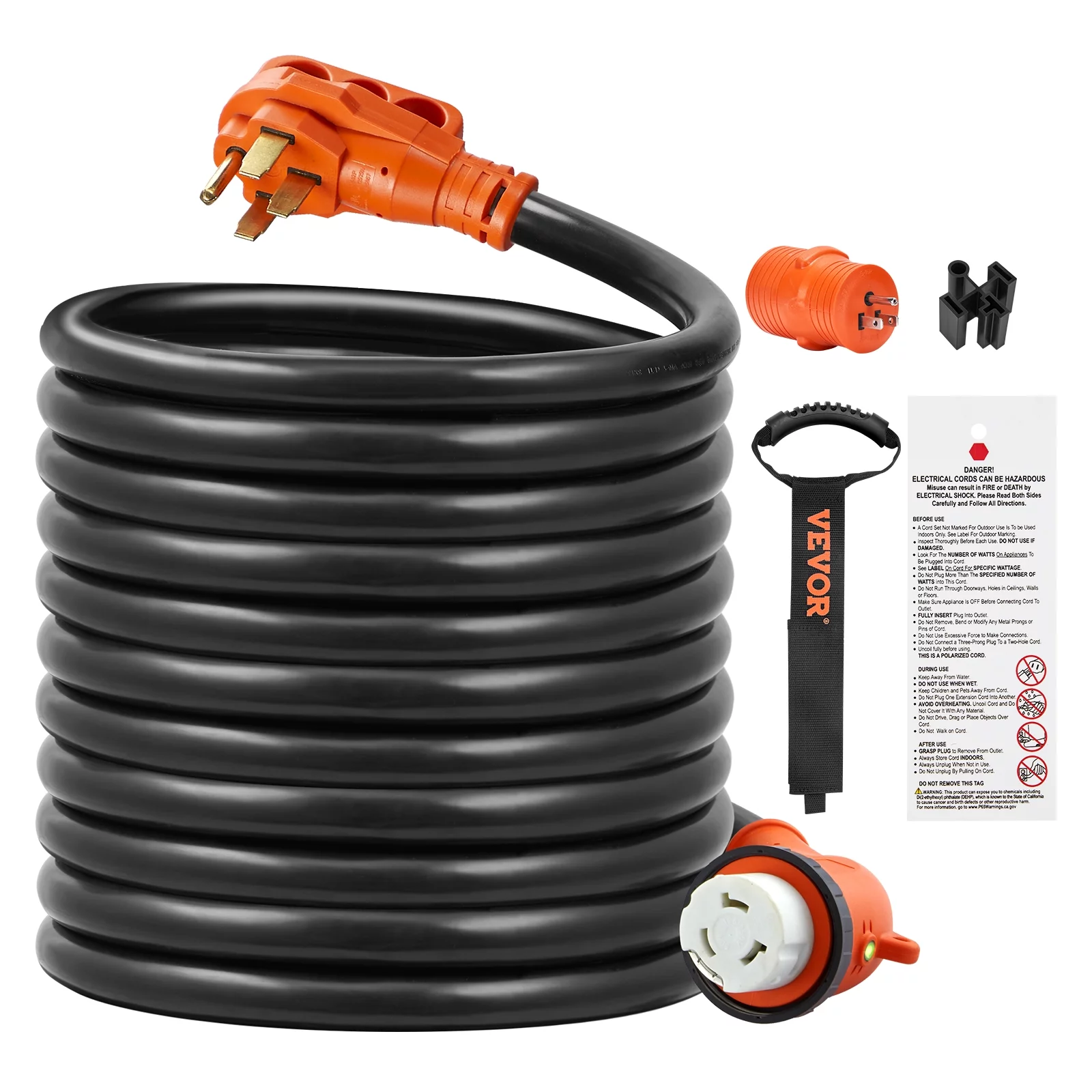VEVOR 30 Feet RV Power Cord, 50 Amp, Heavy Duty STW 6/3 + 8/1 Generator Cord, NEMA 14-50P Male NEMA SS2-50R Female Plug