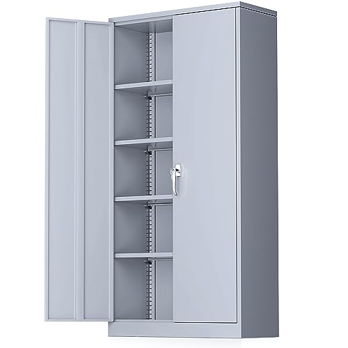 Greenvelly Steel SnapIt Storage Cabinet 72" Locking Metal Garage Storage Cabinet with 4 Adjustable Shelves, 2 Doors and Lock for File, Office, Garage