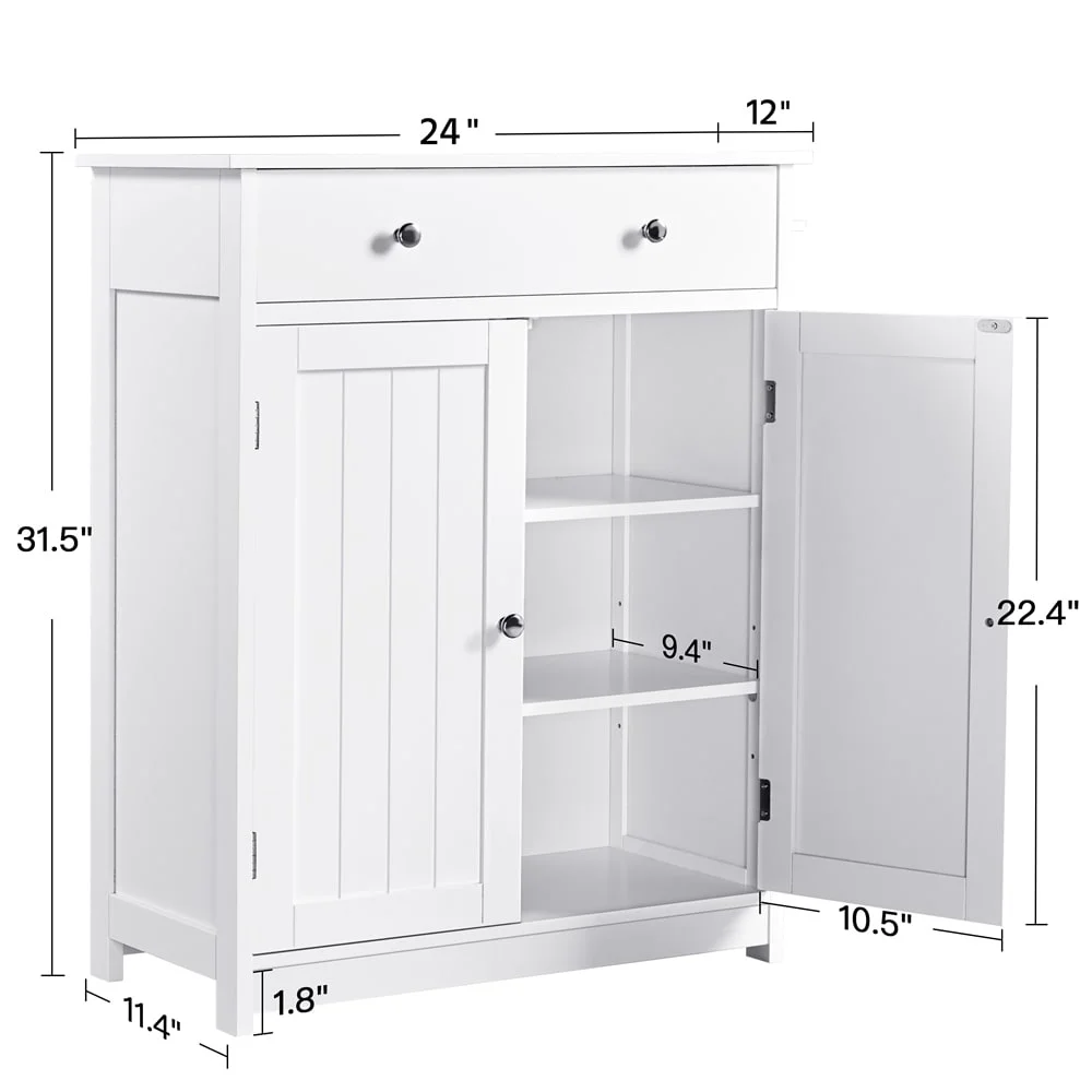 Yaheetech  Free Standing Bathroom Cabinet with 1 Drawer 2 Doors White