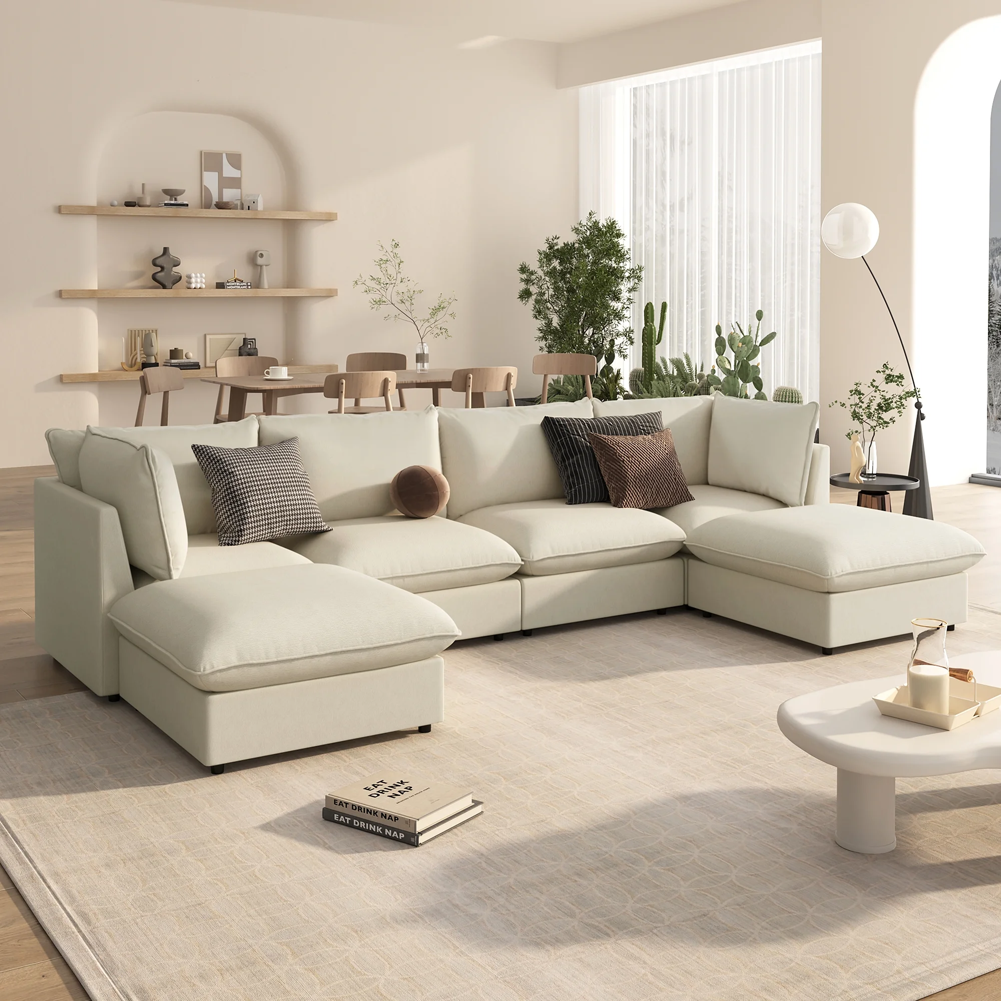 U_STYLE Modern Large U-Shape Sectional Sofa, 2 Large Chaise with Removable Ottomans for Living Room
