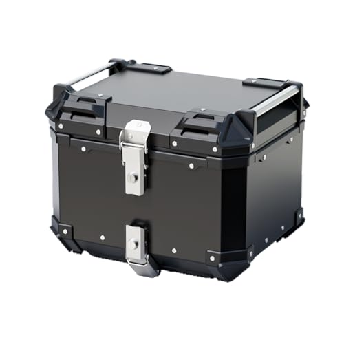 45L Motorcycle Top Case Tail Box thick Aluminum Waterproof Trunk luggage Top Box Helmet Box with Security Lock （black） (55L)