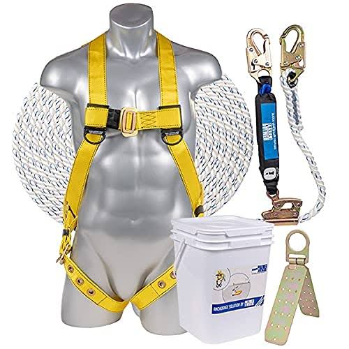 ATERET Fall Protection Roofing Bucket Kit I Full-Body Harness, 50& Vertical Rope u0026 Anchor Set I Construction Fall Arrest Kit