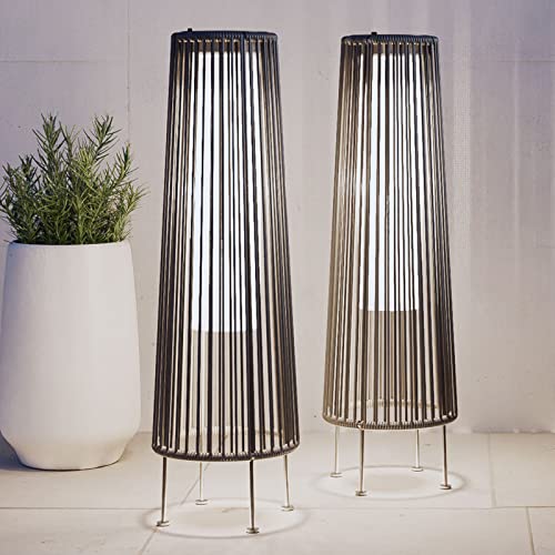 Grand patio Outdoor Floor Solar Light 2-Pack, Wicker Solar Patio Lamp Waterproof Outside Solar Deck Lamp for Porch, Yard, Garden, Lawn Decorations