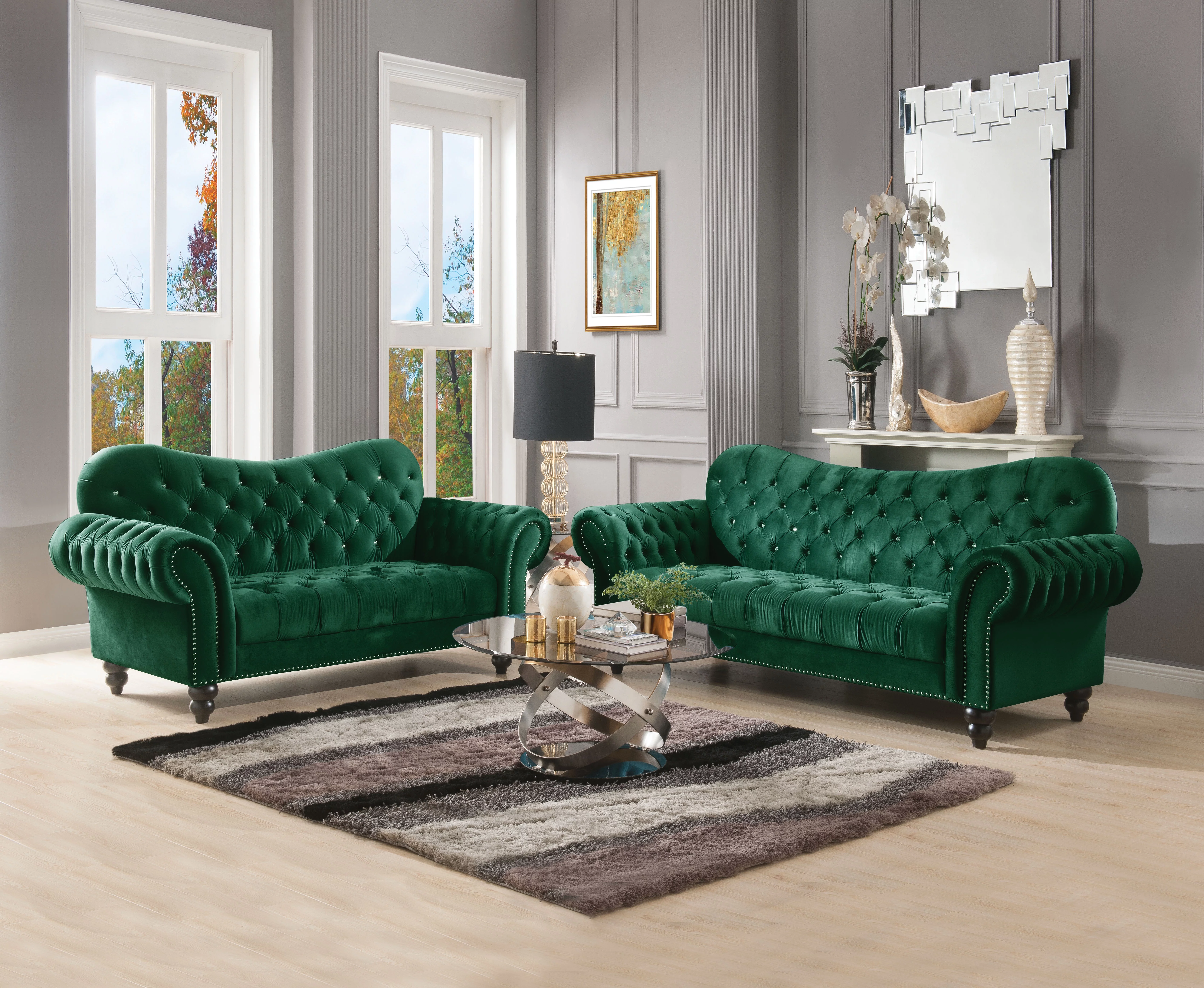 Iberis Sofa, Green Velvet (1Set/2Ctn)