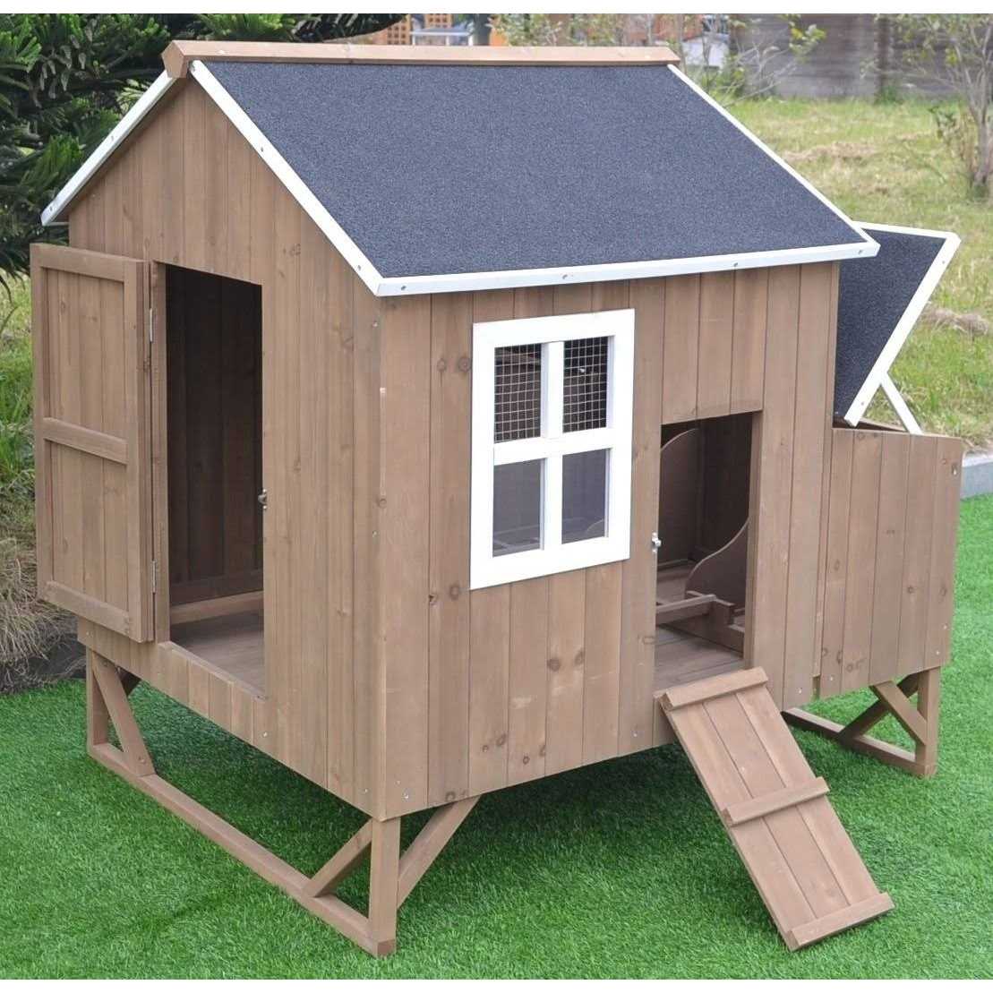 Omitree Deluxe Large Wood Chicken Coop Backyard Hen House 4-8 Chickens with 3 Nesting Box - Pet Supplies online store
