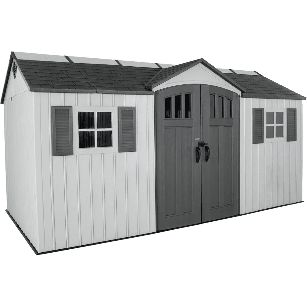 Lifetime 15 ft x 8 ft Dual Entry Outdoor Storage Shed, Gray