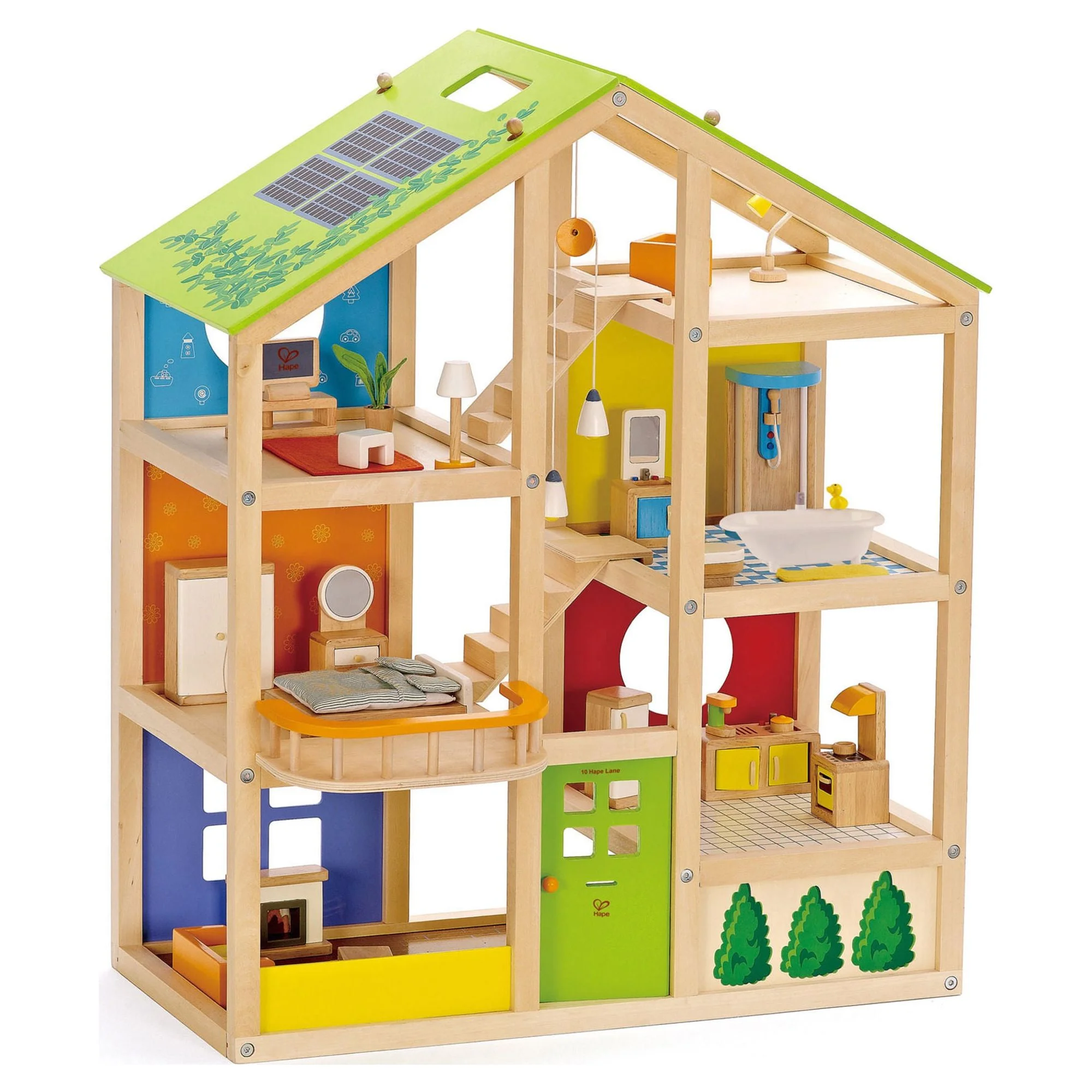 Hape All Seasons Wooden Furnished Dollhouse Playset - Radiant Selections