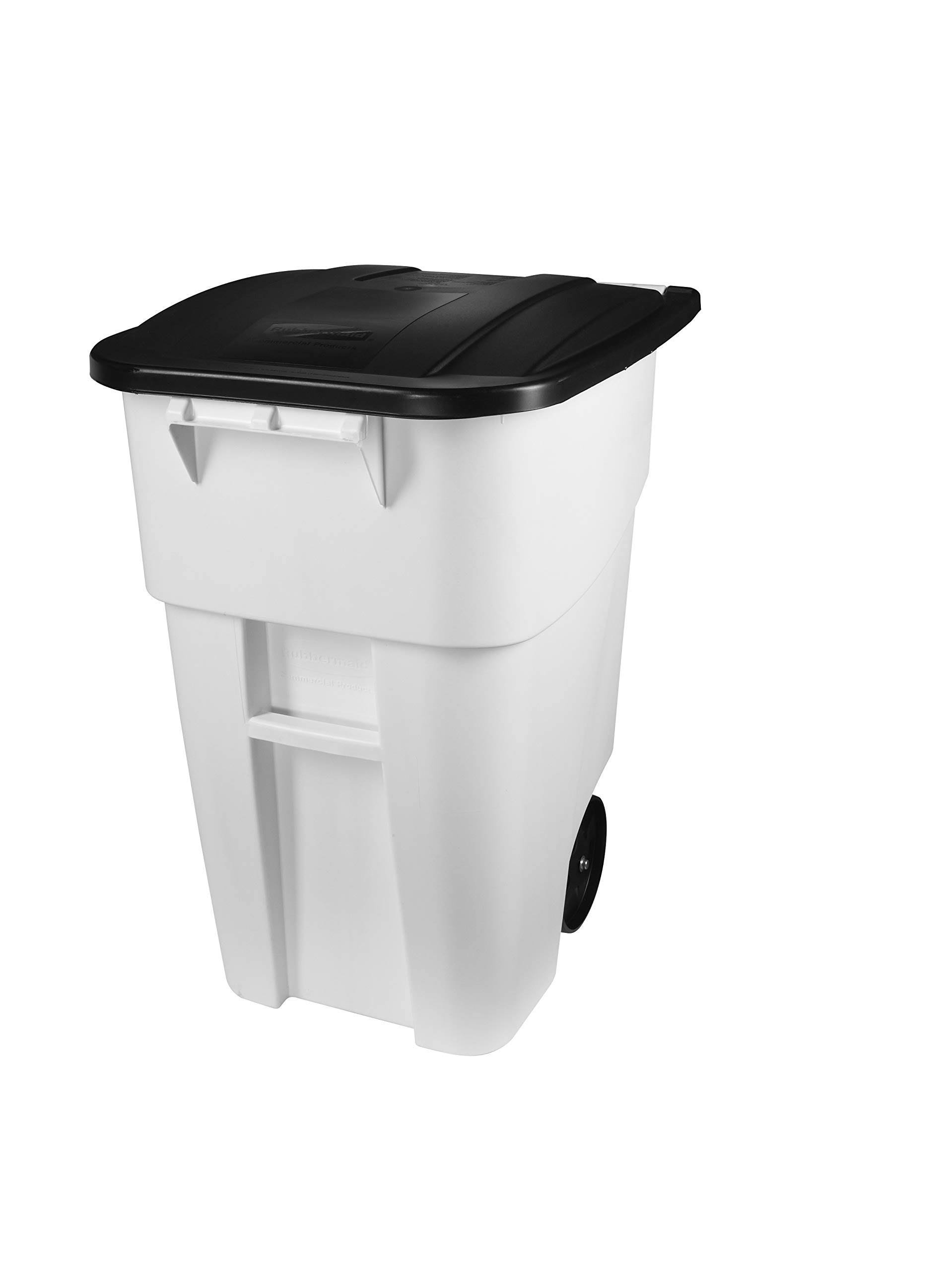 Rubbermaid 1829410 Brute 50 Gallon White Rollout Trash Container with Lid