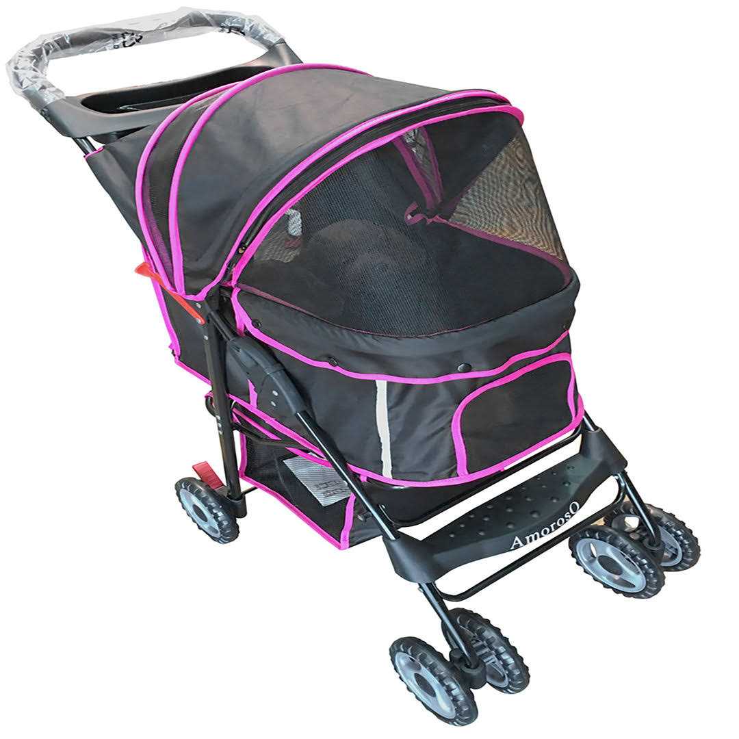 AmorosO Black Pink Pet Stroller Carrier - Pet Supplies online store