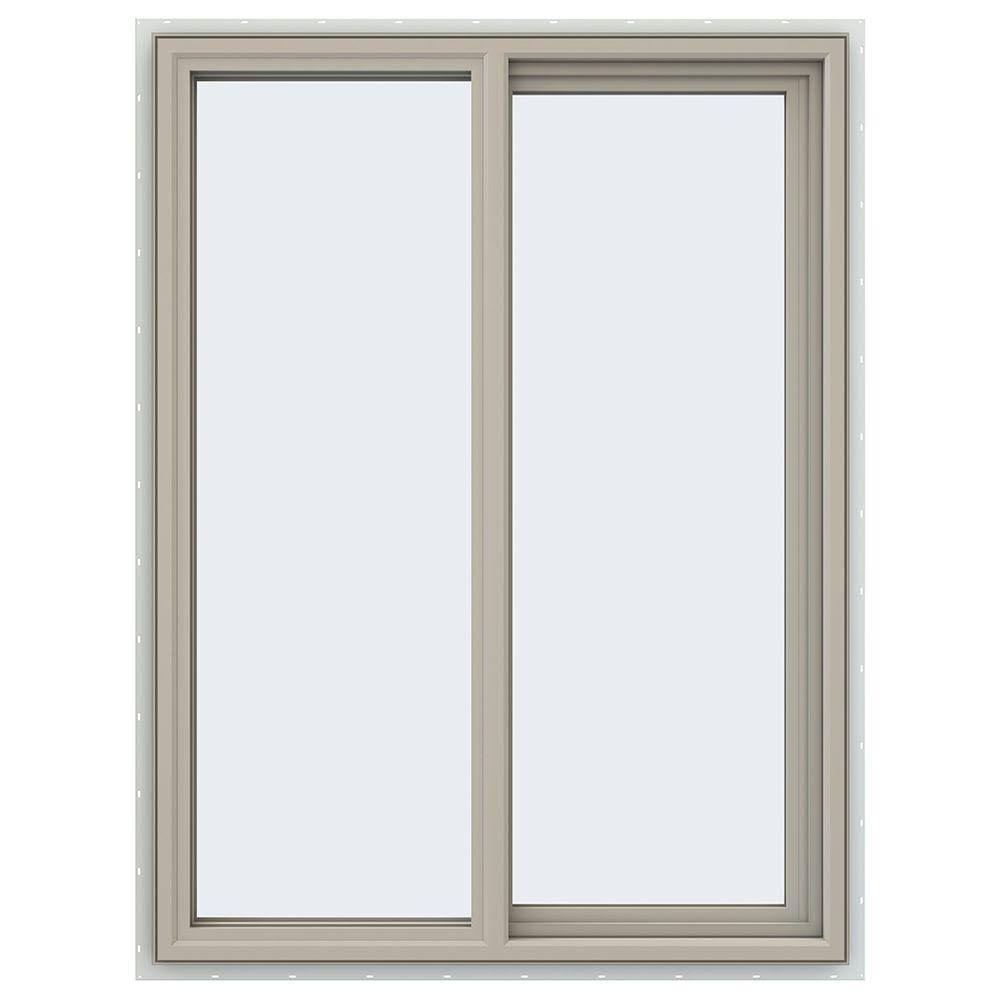 JELD-WEN 35.5 in. x 47.5 in. V-4500 Series Desert Sand Vinyl Right-Handed Sliding Window with Fiberglass Mesh Screen CX6384