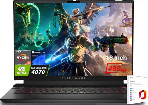 Alienware 2024 M18 Gaming Laptop, 18" FHD+ 480Hz Display, AMD Ryzen 9-7845HX(Beat i9-13900HX), GeForce RTX 4070, 16GB DDR5, 1TB SSD, WiFi 6E