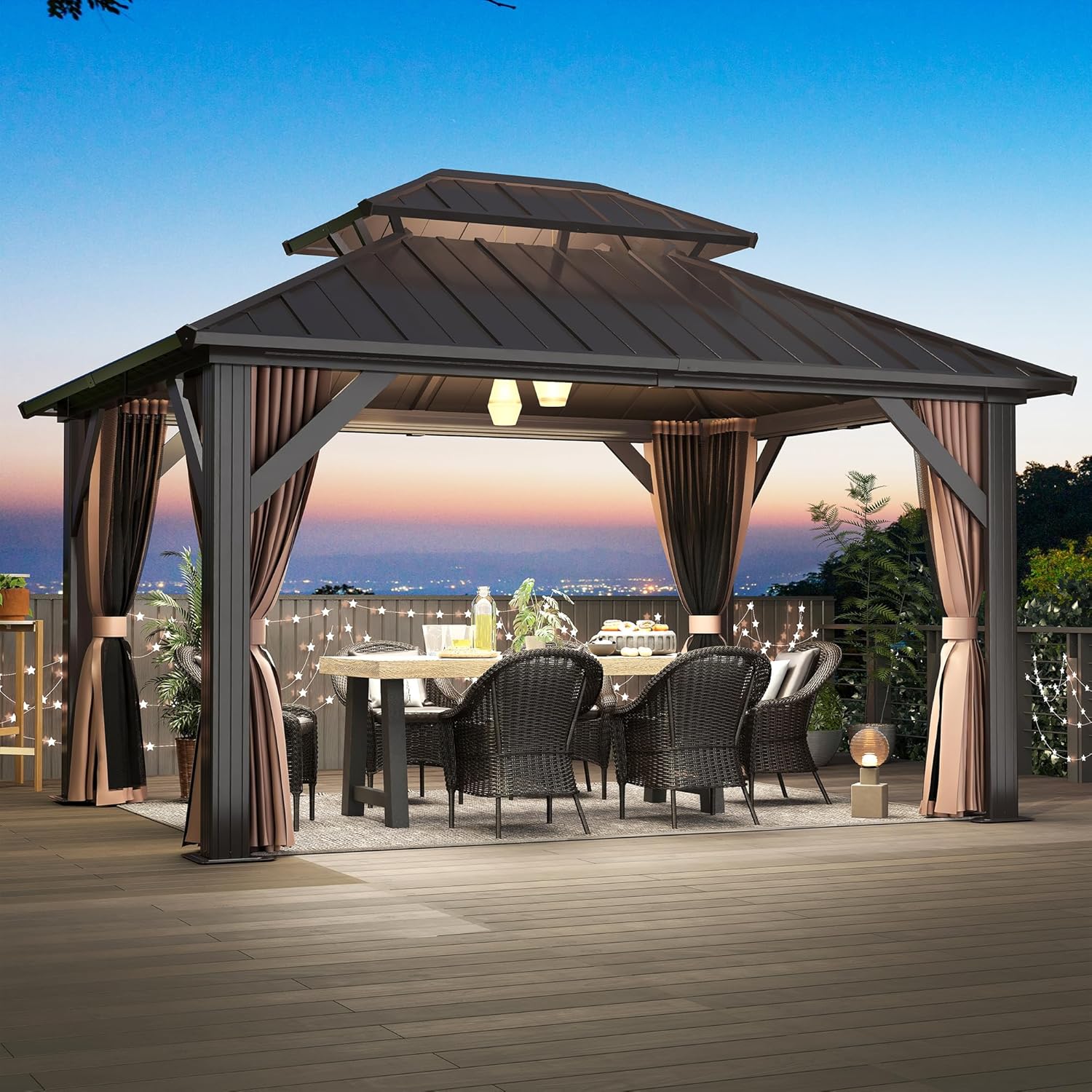 10x12FT Outdoor Hardtop Gazebo with Double Roof