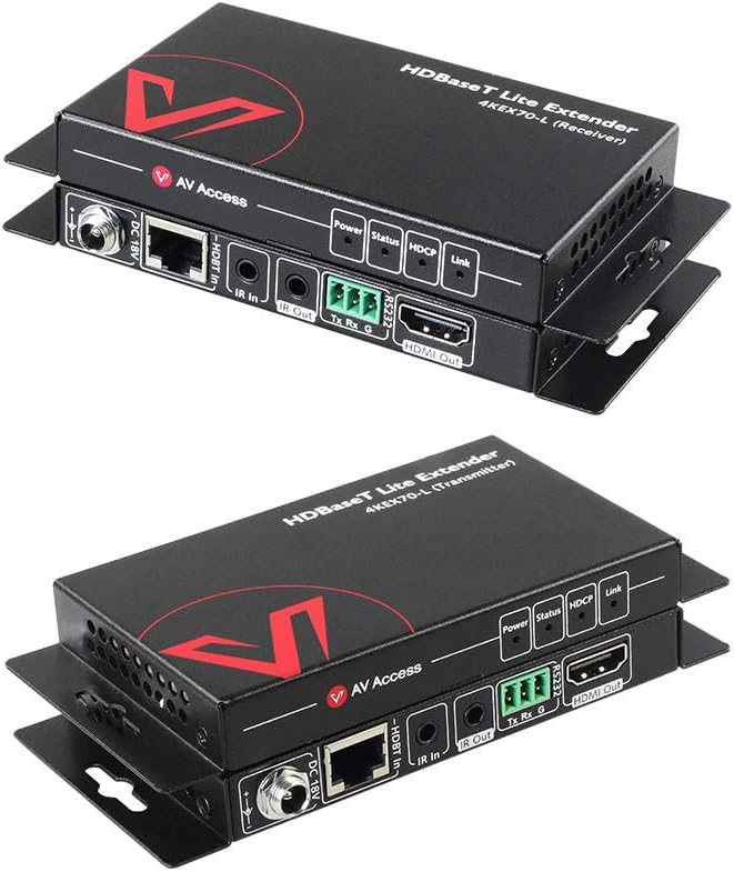 AV Access HDBaseT HDMI Extender Over Single Cat5e/6a/Cat7 Ethernet 4K@60Hz 130ft, 1080P@120Hz 230ft, PoE IR RS232 HDCP2.2, HDR, CEC, EDID (4KEX70-L)