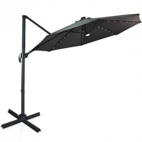10 ft Patio Offset Cantilever Umbrella with Solar Lights-Gray