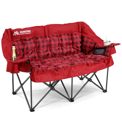 Double Camping Chairs Padded Loveseat Chair for 2 Person - Heavy Duty Oversized Camping Couch for Adults Outdoor Lawn Beach