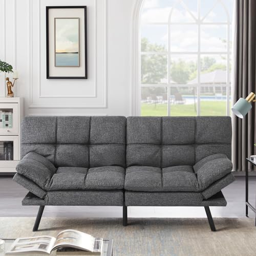 MUUEGM Futon Convertible Sofa Bed,Adjustable Backrest Armrests Sofas Couch,Memory Foam Modern Loveseat Sofa Take a Nap for Apartment,Bed Room