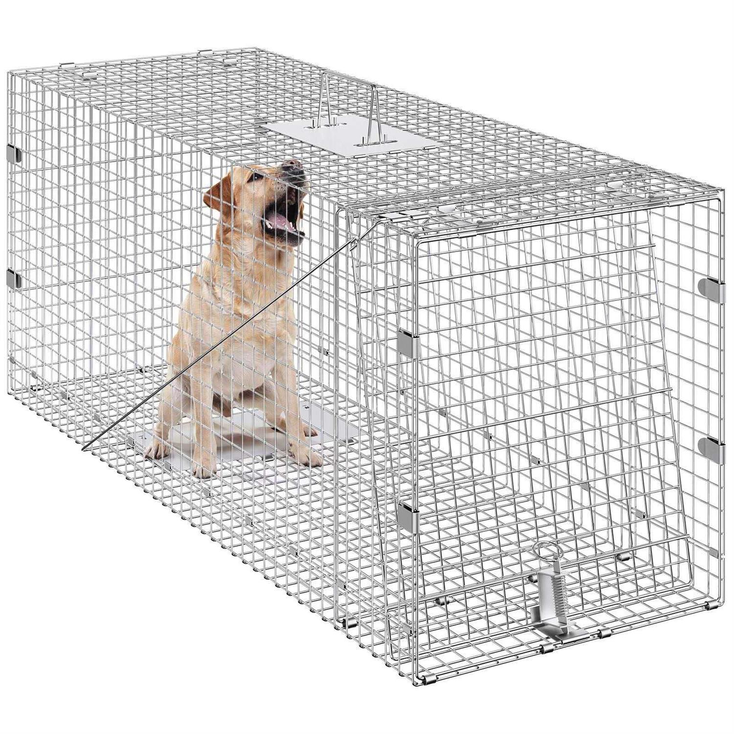 VEVOR 50 x 20 x 26 in. Live Animal Cage Trap Humane Cat Trap Galvanized Iron Folding Animal Trap with Handle for Stray Dogs