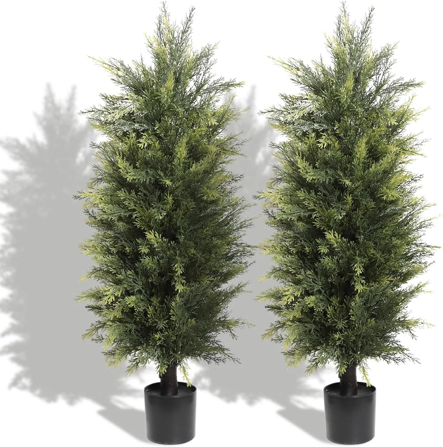 HYUN Outdoor Artificial Cedar Trees, 3.3ft Artificial Topiary Shrubs Potted, Lifelike Fake Cypress Tree