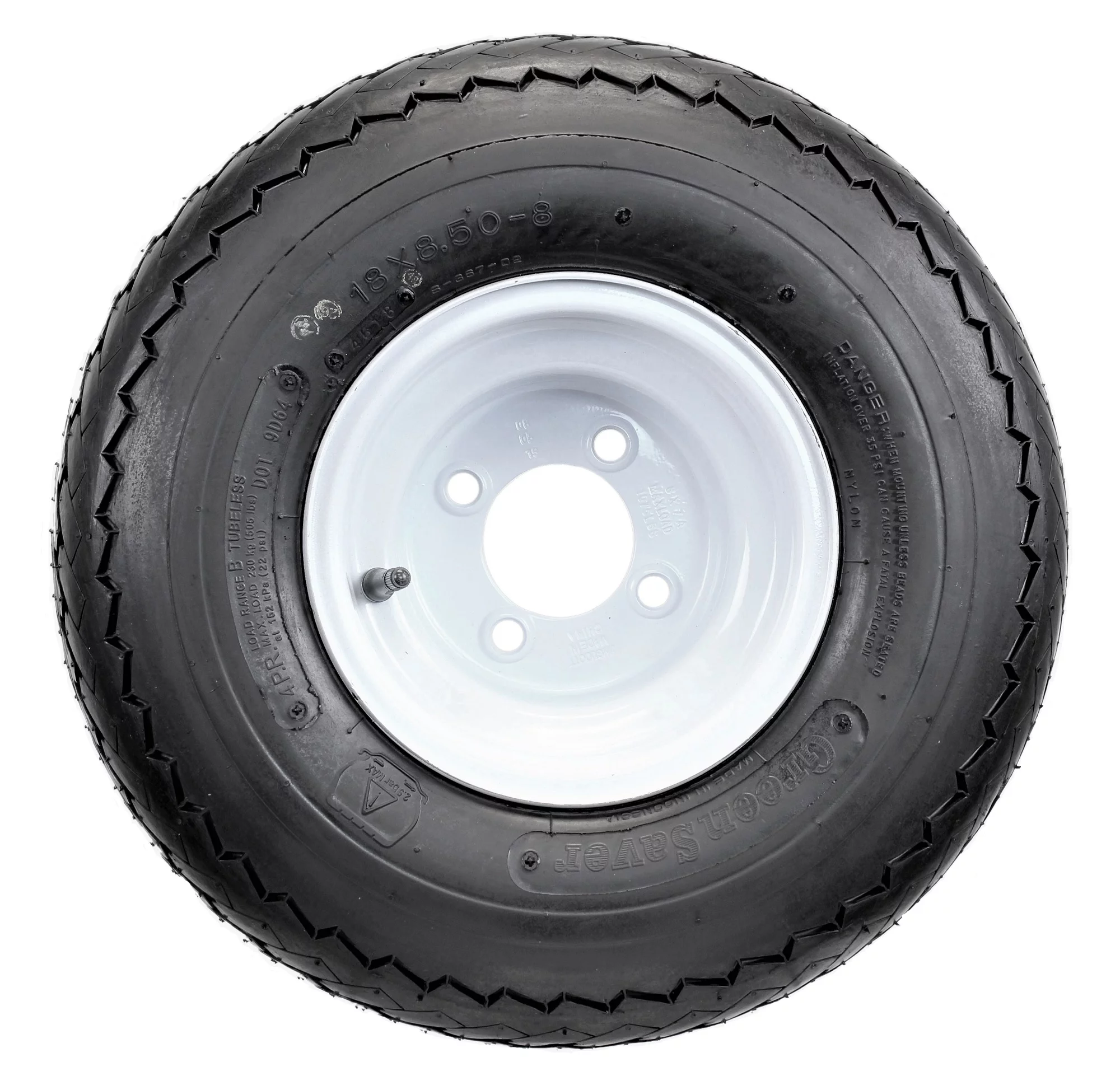 Golf Cart Tire On Rim - 18 X 8.5 X 8 18-850-8 18X8.50-8 White 4 Lug Hole 18 in. - Curated Treasures Market
