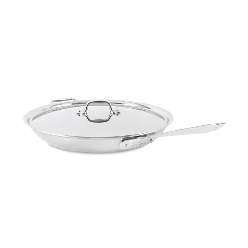 All-Clad D5 5-Ply Brushed Stainless Steel Fry Pan With Lid, 14 Inch, Compatible With Any Stovetop Including Induction, Oven Broiler Safe 600F