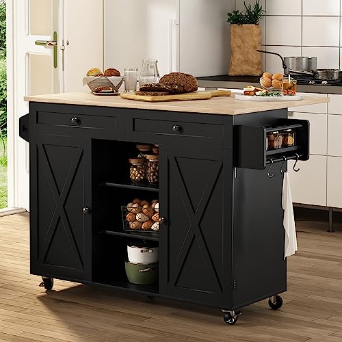 HLR Kitchen Island On Wheels, Rolling Kitchen Island Cart with Drop Leaf Countertop