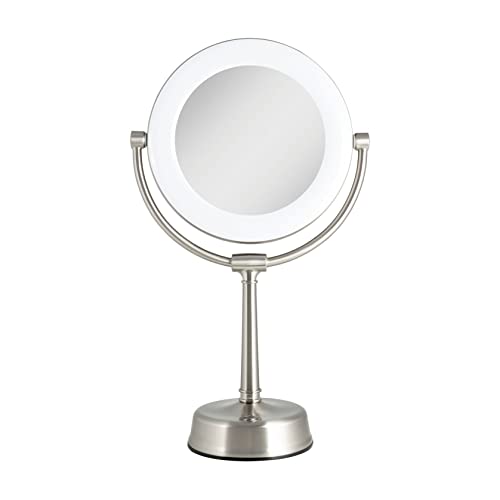 Zadro Lexington LED Lighted Makeup Mirror with Magnification Two-Sided Swivel Mirror with Lights for Makeup Desk Vanity (10X/1X, 12" W x 20" H